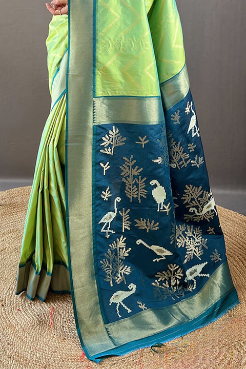 VastraLakshmi Majesty Parrot Soft Banarasi Silk Saree With Dulcet Blouse Piece