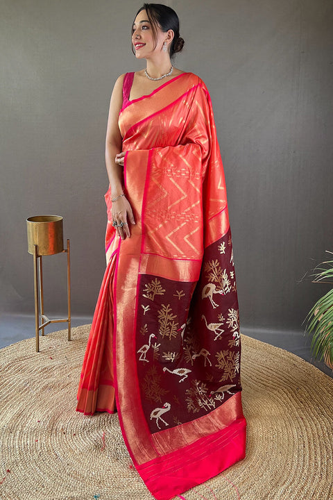 VastraLakshmi Stunner Pink Soft Banarasi Silk Saree With Mellifluous Blouse Piece