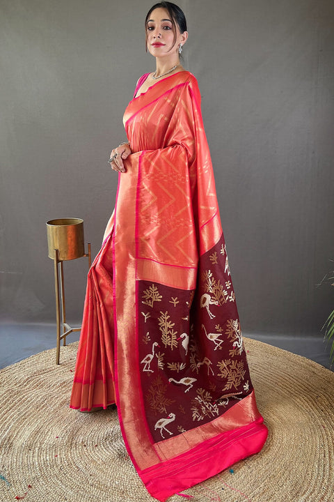 VastraLakshmi Stunner Pink Soft Banarasi Silk Saree With Mellifluous Blouse Piece