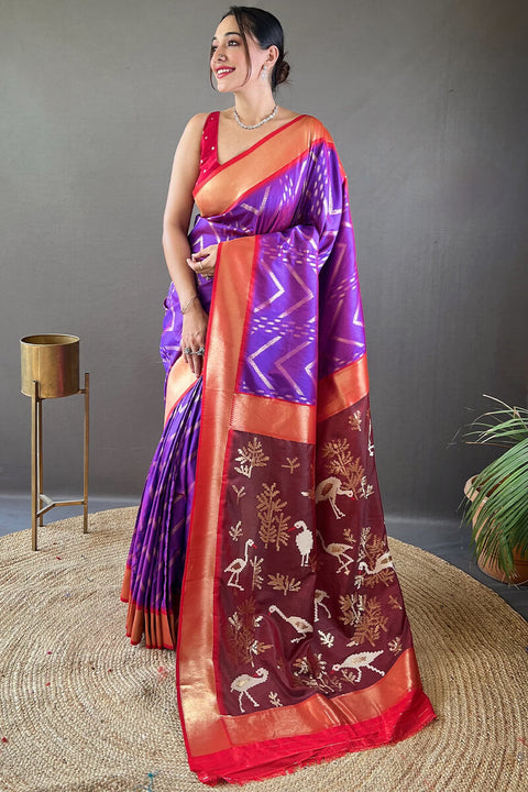 VastraLakshmi Brood Purple Soft Banarasi Silk Saree With Nebula Blouse Piece