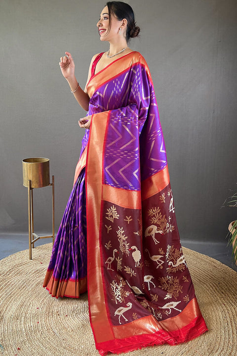 VastraLakshmi Brood Purple Soft Banarasi Silk Saree With Nebula Blouse Piece