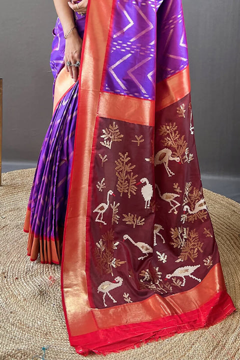 VastraLakshmi Brood Purple Soft Banarasi Silk Saree With Nebula Blouse Piece