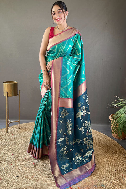 VastraLakshmi Cynosure Rama Soft Banarasi Silk Saree With Panache Blouse Piece