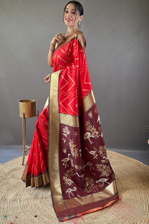 VastraLakshmi Panoply Red Soft Banarasi  Silk Saree With Winsome Blouse Piece