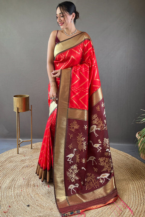 VastraLakshmi Panoply Red Soft Banarasi  Silk Saree With Winsome Blouse Piece