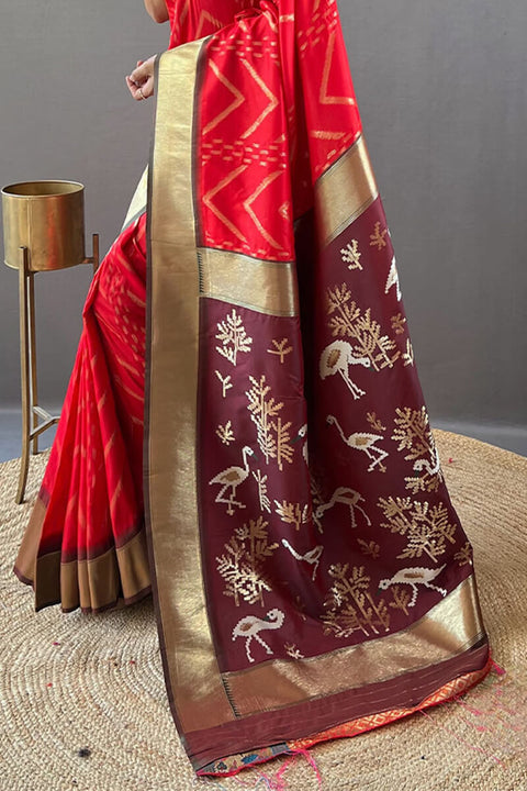 VastraLakshmi Panoply Red Soft Banarasi  Silk Saree With Winsome Blouse Piece