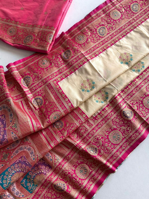 VastraLakshmi Trendy Beige Soft Banarasi Silk Saree With Extraordinary Blouse Piece