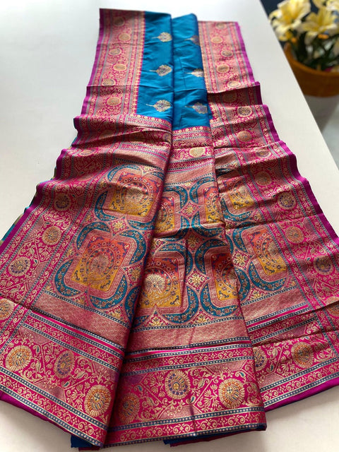 VastraLakshmi Skinny Blue Soft Banarasi Silk Saree With Deserving Blouse Piece