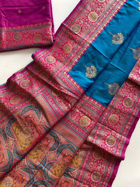 VastraLakshmi Skinny Blue Soft Banarasi Silk Saree With Deserving Blouse Piece