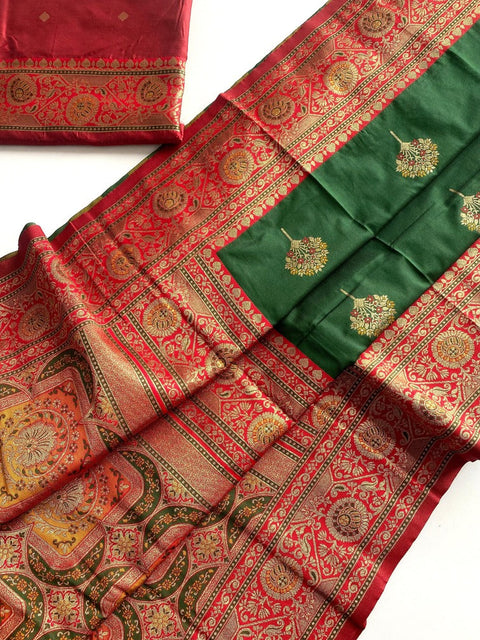 VastraLakshmi Surpassing Dark Green Soft Banarasi Silk Saree With Ravishing Blouse Piece