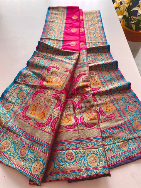 VastraLakshmi Mesmeric Dark Pink Soft Banarasi Silk Saree With Twirling Blouse Piece