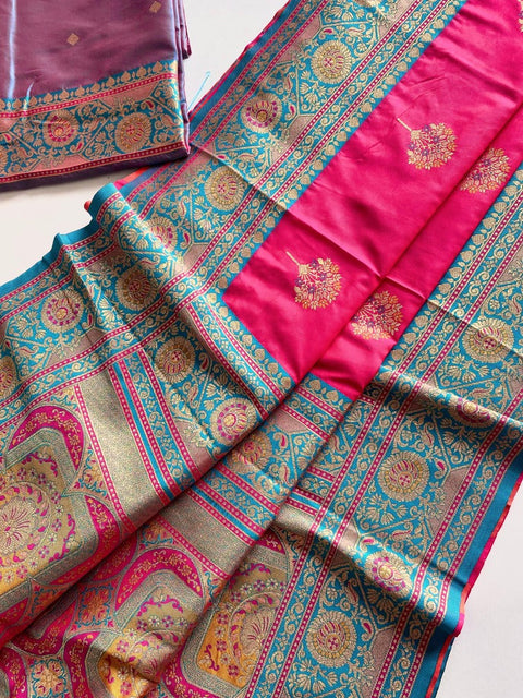 VastraLakshmi Mesmeric Dark Pink Soft Banarasi Silk Saree With Twirling Blouse Piece