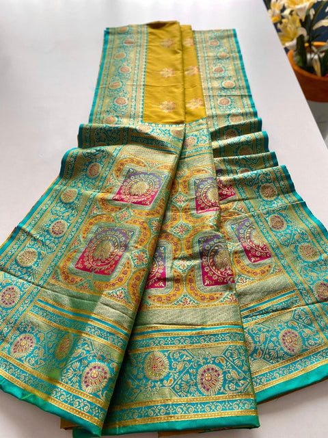 VastraLakshmi Traditional Mustard Soft Banarasi Silk Saree With Conflate Blouse Piece