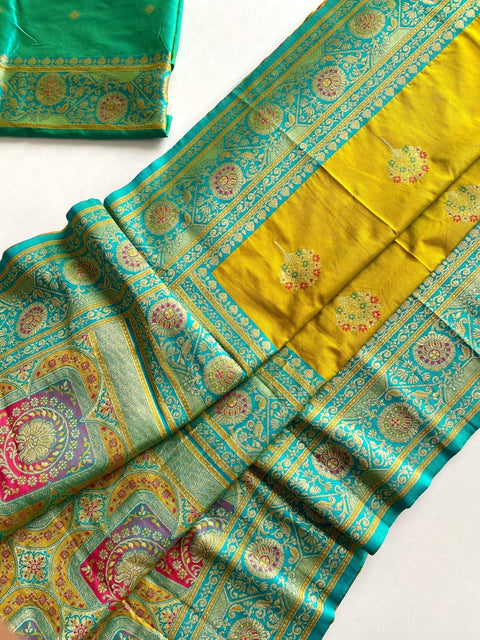 VastraLakshmi Traditional Mustard Soft Banarasi Silk Saree With Conflate Blouse Piece