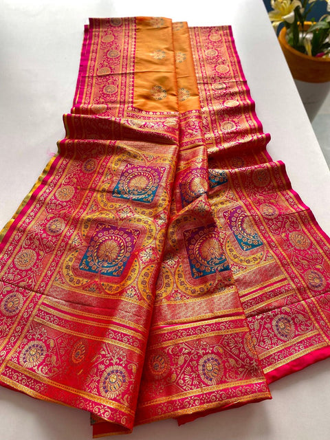 VastraLakshmi Eloquence Orange Soft Banarasi Silk Saree With Mellifluous Blouse Piece