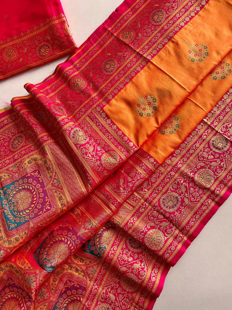 VastraLakshmi Eloquence Orange Soft Banarasi Silk Saree With Mellifluous Blouse Piece