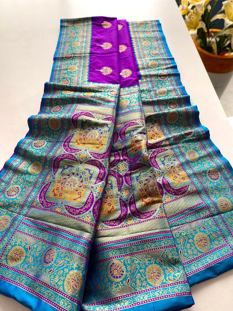 VastraLakshmi Splendiferous Purple Soft Banarasi Silk Saree With Enchanting Blouse Piece