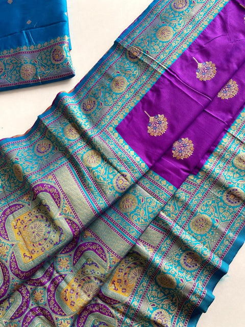 VastraLakshmi Splendiferous Purple Soft Banarasi Silk Saree With Enchanting Blouse Piece