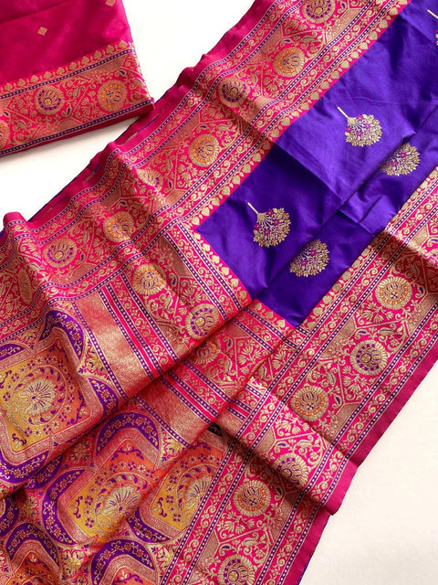 VastraLakshmi Profuse Royal Blue Soft Banarasi Silk Saree With Resplendent Blouse Piece