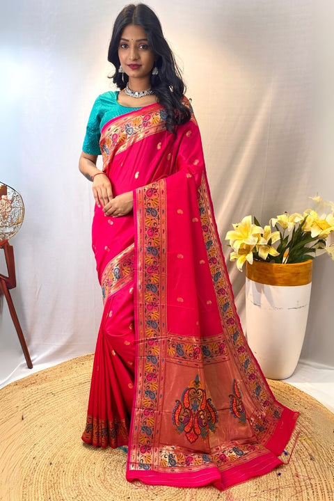 VastraLakshmi Engrossing Dark Pink Paithani Silk Saree With Pleasant Blouse Piece