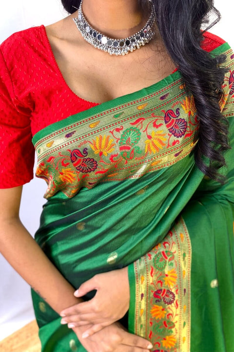 VastraLakshmi Fairytale Green Paithani Silk Saree With Excellent Blouse Piece