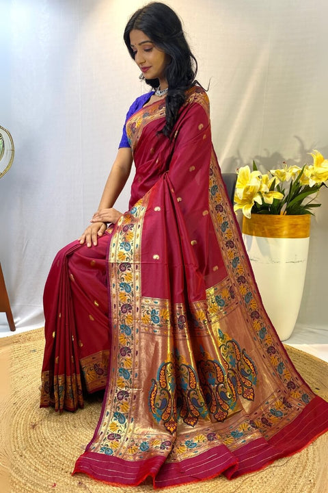 VastraLakshmi Mellifluous Maroon Paithani Silk Saree With Sumptuous Blouse Piece