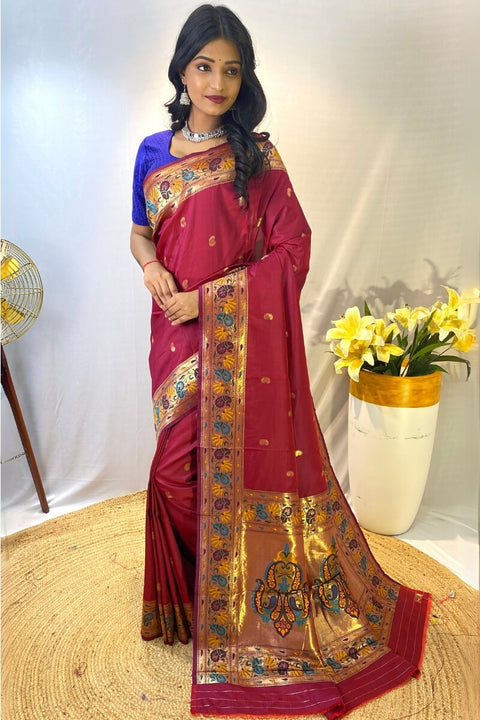 VastraLakshmi Mellifluous Maroon Paithani Silk Saree With Sumptuous Blouse Piece