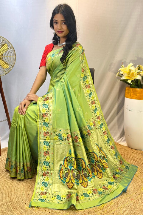 VastraLakshmi Scrumptious Parrot Paithani Silk Saree With Proficient Blouse Piece