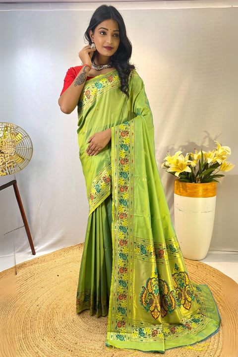 VastraLakshmi Scrumptious Parrot Paithani Silk Saree With Proficient Blouse Piece