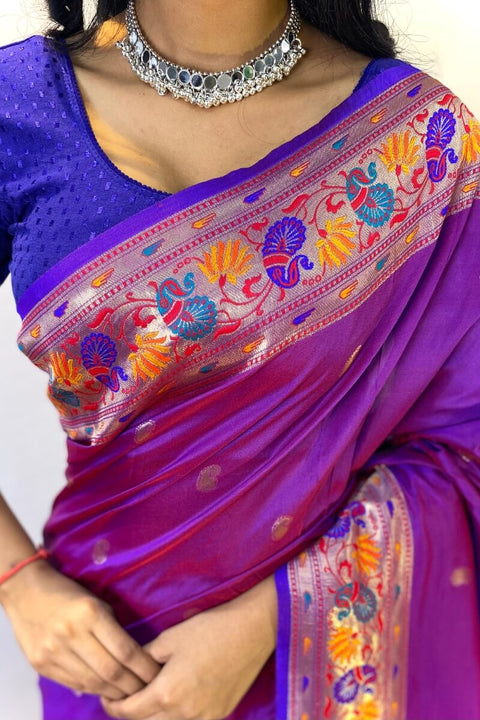 VastraLakshmi Enamoring Purple Paithani Silk Saree With Rhapsody Blouse Piece