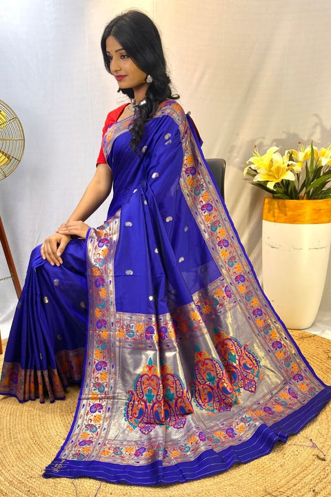 VastraLakshmi Tantalizing Royal Blue Paithani Silk Saree With Sonorous Blouse Piece