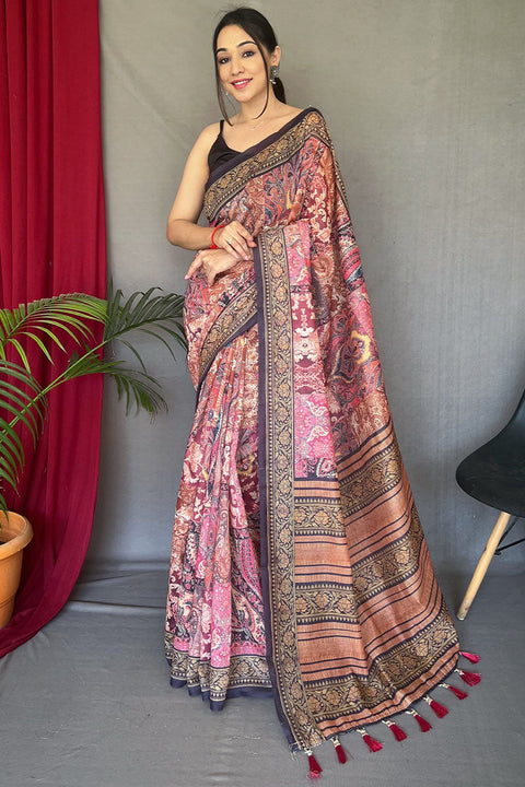 VastraLakshmi Comely Pink Digital Printed Cotton Silk Saree With Conflate Blouse Piece