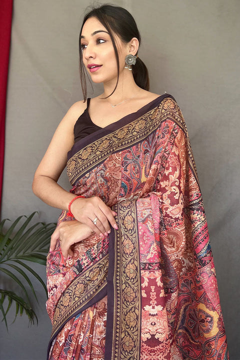 VastraLakshmi Comely Pink Digital Printed Cotton Silk Saree With Conflate Blouse Piece