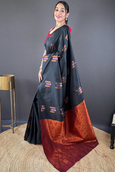 VastraLakshmi Arresting Black Soft Banarasi Silk Saree With Girlish Blouse Piece