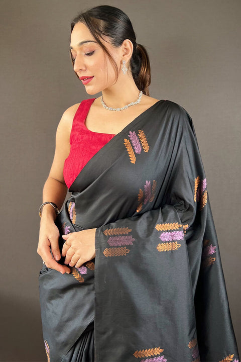 VastraLakshmi Arresting Black Soft Banarasi Silk Saree With Girlish Blouse Piece