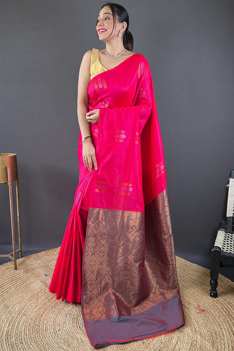 VastraLakshmi Skinny Dark Pink Soft Banarasi Silk Saree With Lovely  Blouse Piece