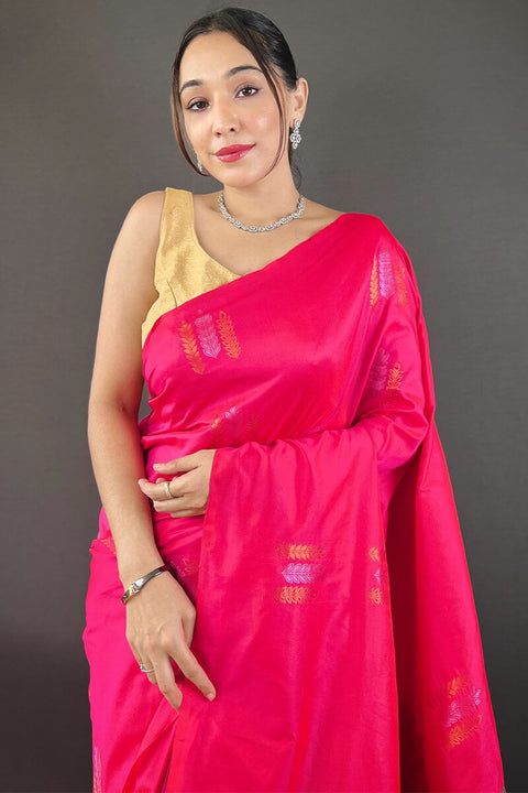 VastraLakshmi Skinny Dark Pink Soft Banarasi Silk Saree With Lovely  Blouse Piece