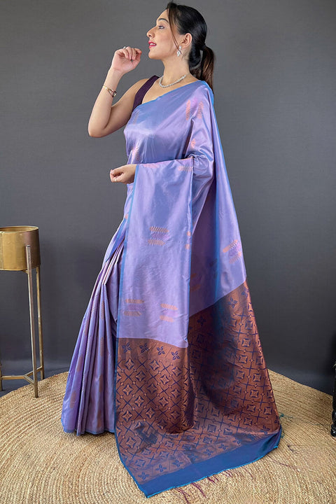 VastraLakshmi Marvellous Lavender Soft Banarasi Silk Saree With Invaluable Blouse Piece