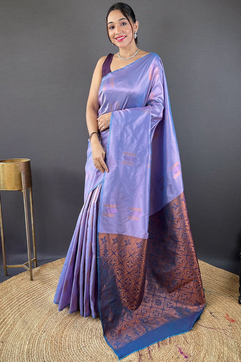 VastraLakshmi Marvellous Lavender Soft Banarasi Silk Saree With Invaluable Blouse Piece