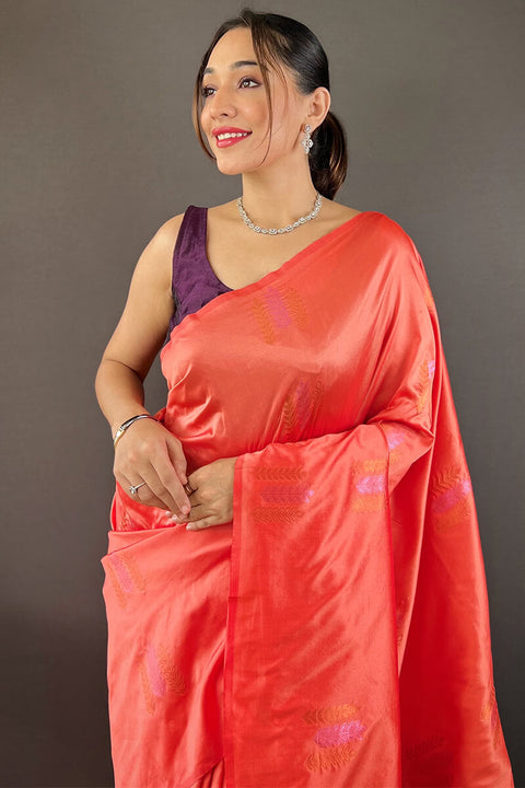 VastraLakshmi Dalliance Peach Soft Banarasi Silk Saree With Imbrication Blouse Piece