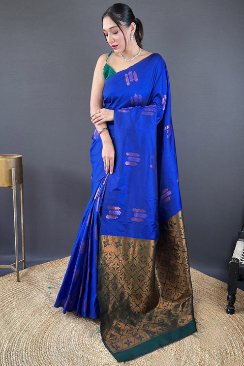 VastraLakshmi Splendorous Royal Blue Soft Banarasi Silk Saree With Majestic Blouse Piece