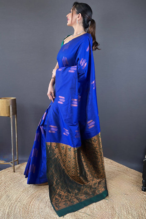 VastraLakshmi Splendorous Royal Blue Soft Banarasi Silk Saree With Majestic Blouse Piece