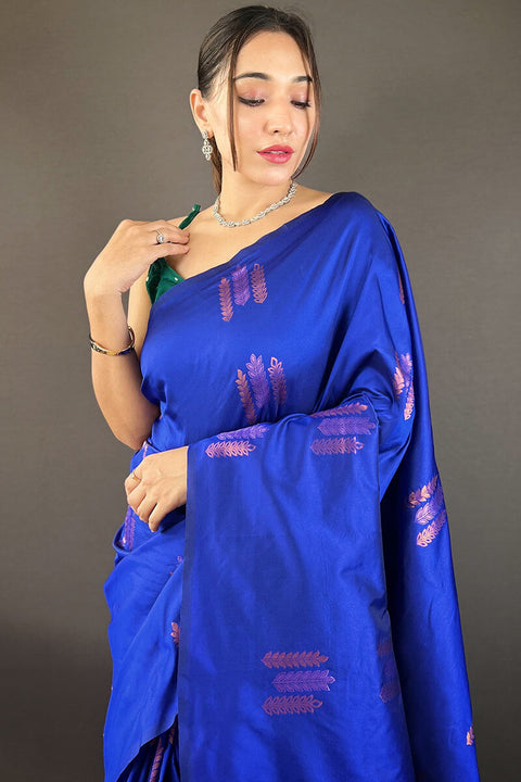 VastraLakshmi Splendorous Royal Blue Soft Banarasi Silk Saree With Majestic Blouse Piece