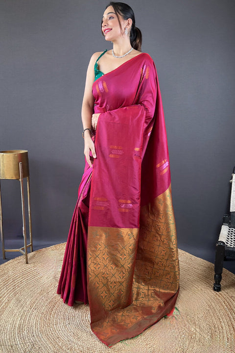 VastraLakshmi Ineffable Wine Soft Banarasi Silk Saree With Aplomb Blouse Piece