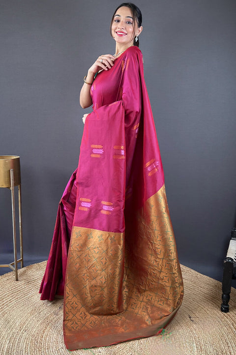 VastraLakshmi Ineffable Wine Soft Banarasi Silk Saree With Aplomb Blouse Piece