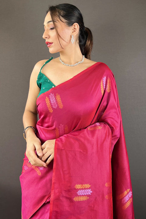 VastraLakshmi Ineffable Wine Soft Banarasi Silk Saree With Aplomb Blouse Piece