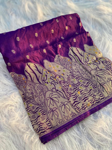 VastraLakshmi Ailurophile Purple Soft Banarasi Silk Saree With Desultory Blouse Piece