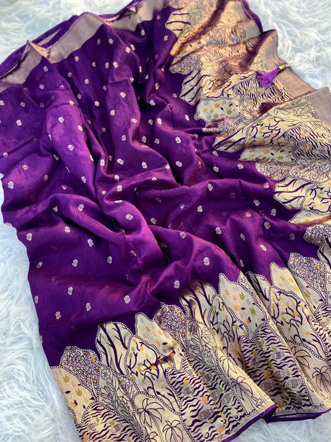 VastraLakshmi Ailurophile Purple Soft Banarasi Silk Saree With Desultory Blouse Piece