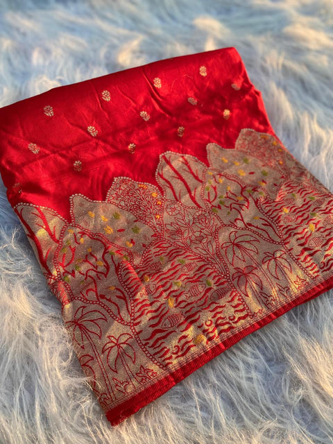 VastraLakshmi Lassitude Red Soft Banarasi Silk Saree With Vestigial Blouse Piece