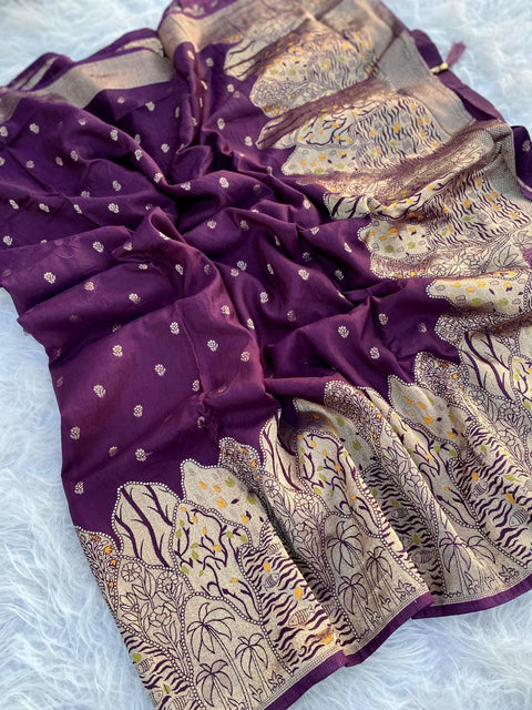 VastraLakshmi Tempting Wine Soft Banarasi Silk Saree With Prodigal Blouse Piece